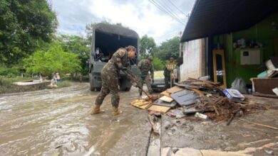Militares do Exército atuam na limpeza de áreas atingidas pela chuva em Taubaté