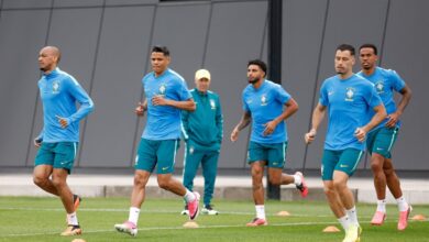 Fabinho, Douglas Santos, Éderson Silva, Gabriel Martinelli e Gabriel Magalhães durante o último treino de preparação da Seleção no CT Columbia Park para o jogo contra a Escócia Créditos: Rafael Ribeiro/CBF