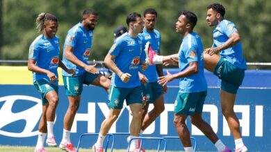 Danilo Santos, Bremer, Martinelli, Gabriel Magalhães, Alex Sandro e Danilo durante treino pela Seleção no CT Columbia Park